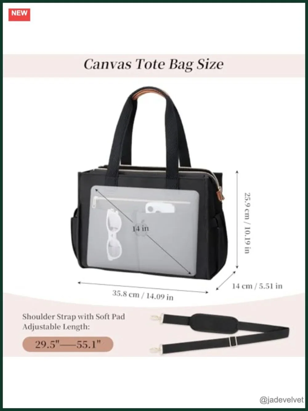 Canvas Tote Bag with Laptop Compartment & Cup Holder for Work Travel